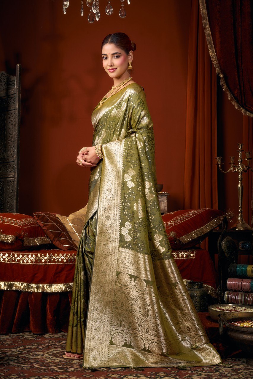Self Jacquard Soft Silk Saree With Rich Zari Weaving & Tassels