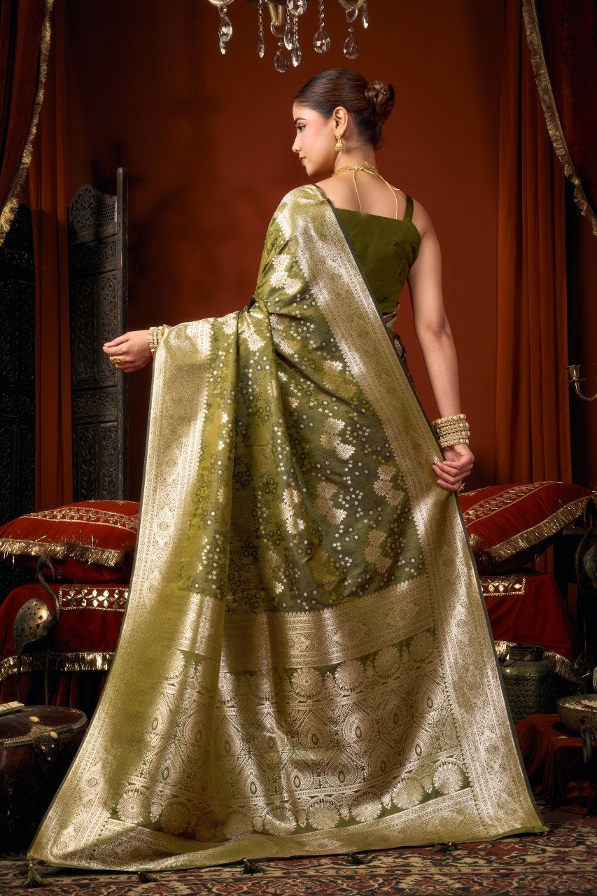 Self Jacquard Soft Silk Saree With Rich Zari Weaving & Tassels