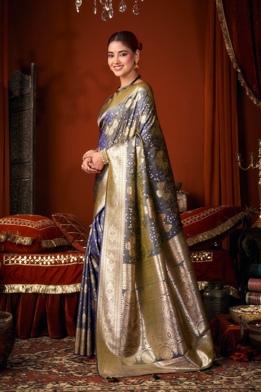 Self Jacquard Soft Silk Saree With Rich Zari Weaving & Tassels