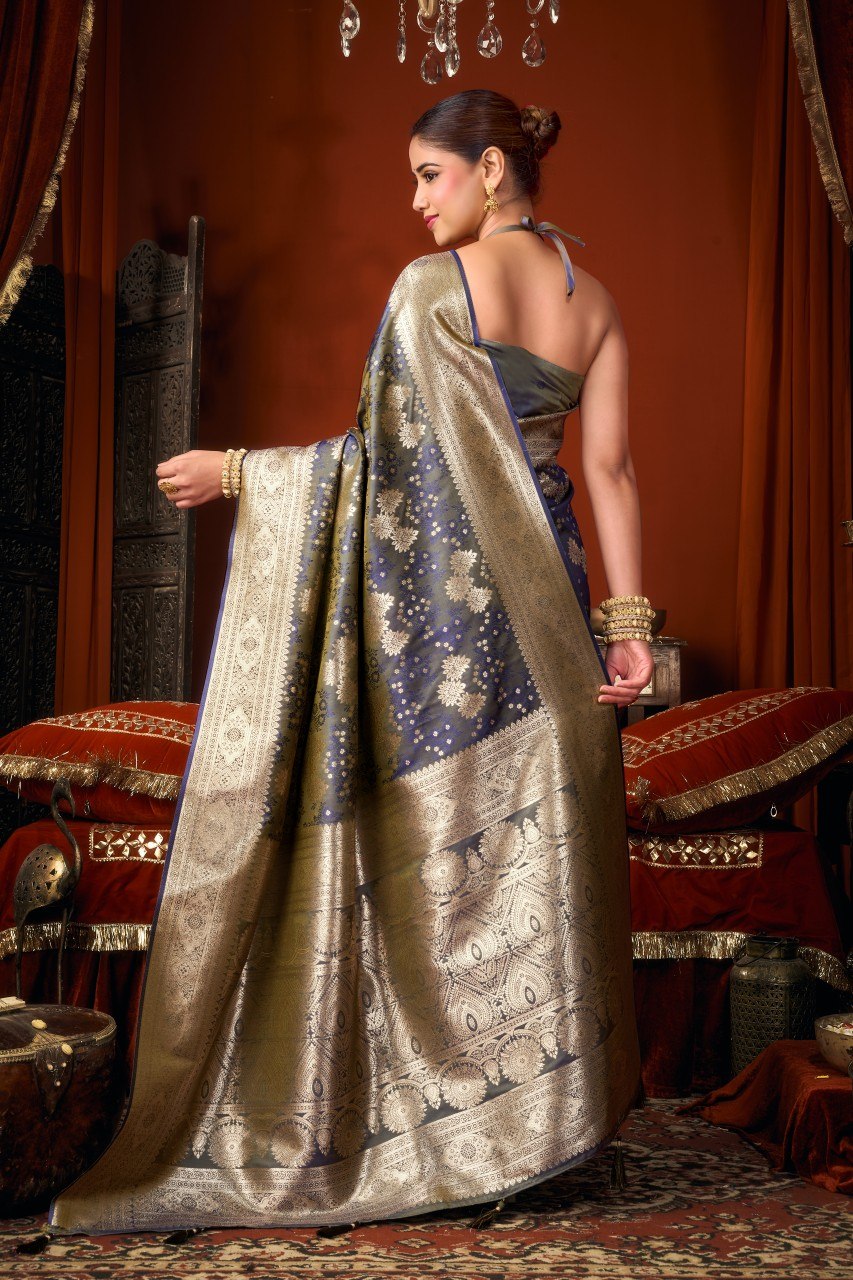Self Jacquard Soft Silk Saree With Rich Zari Weaving & Tassels