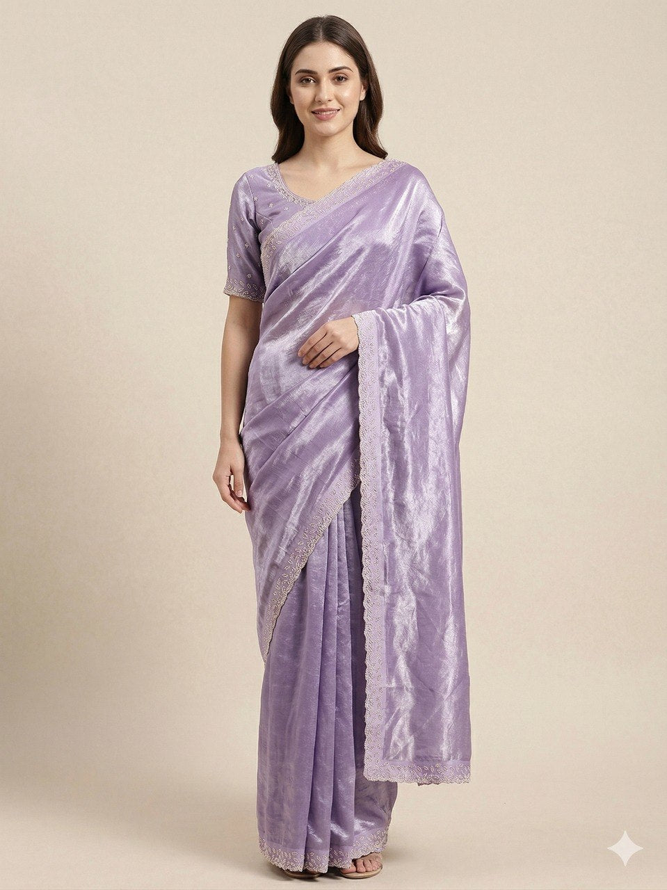 Space Silk Saree with Elegant Zarkan Diamond Work