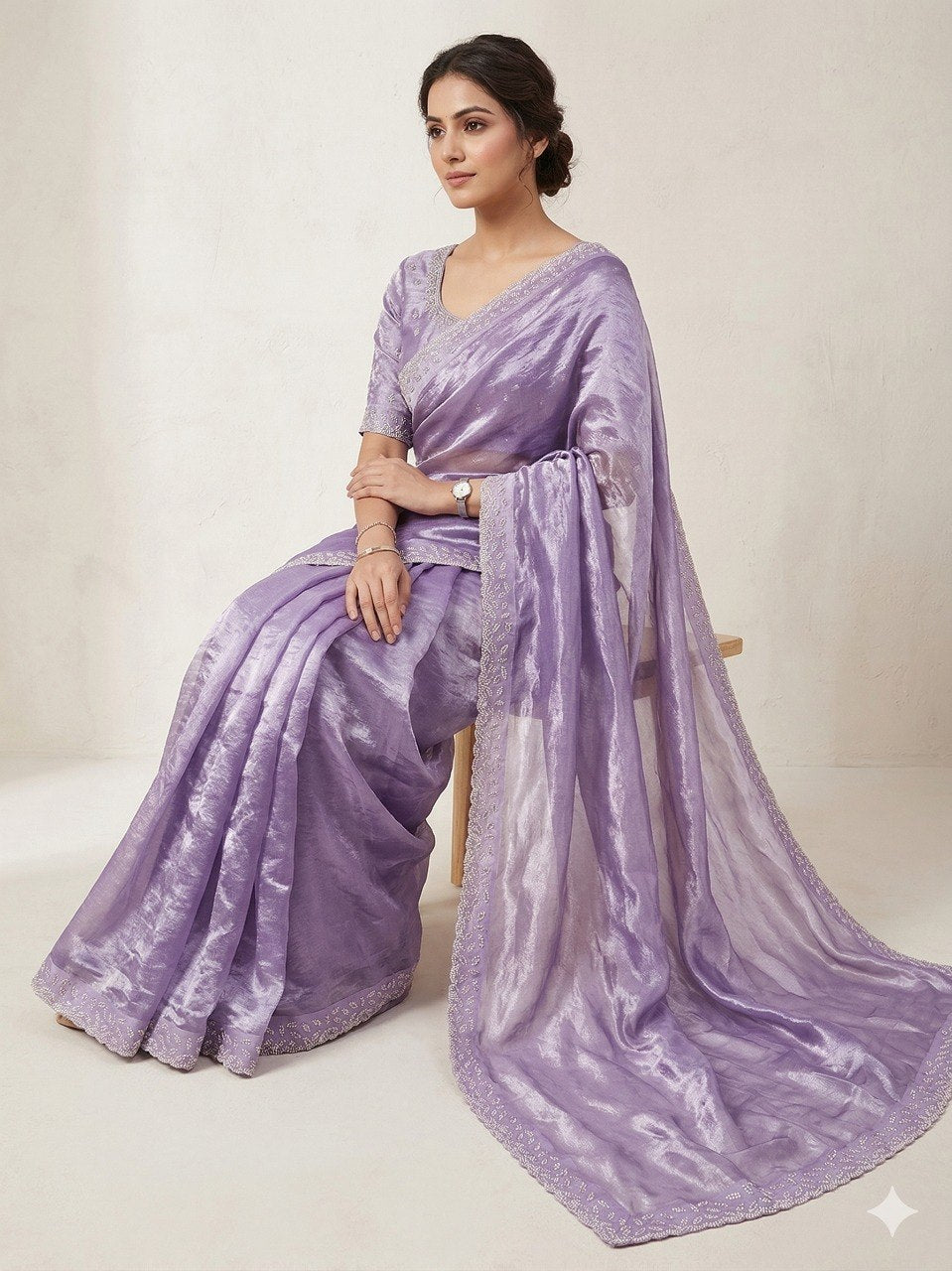 Space Silk Saree with Elegant Zarkan Diamond Work