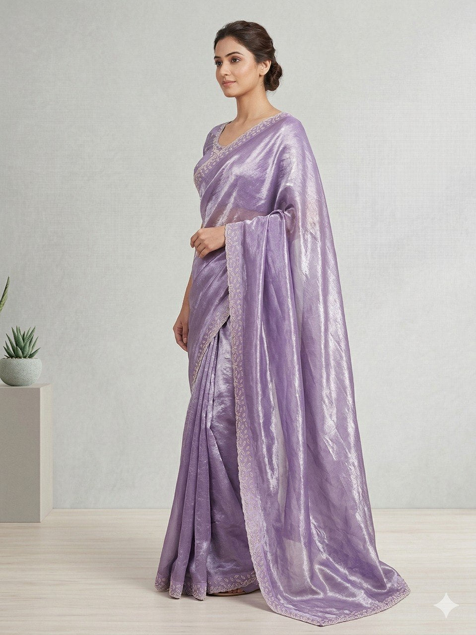 Space Silk Saree with Elegant Zarkan Diamond Work