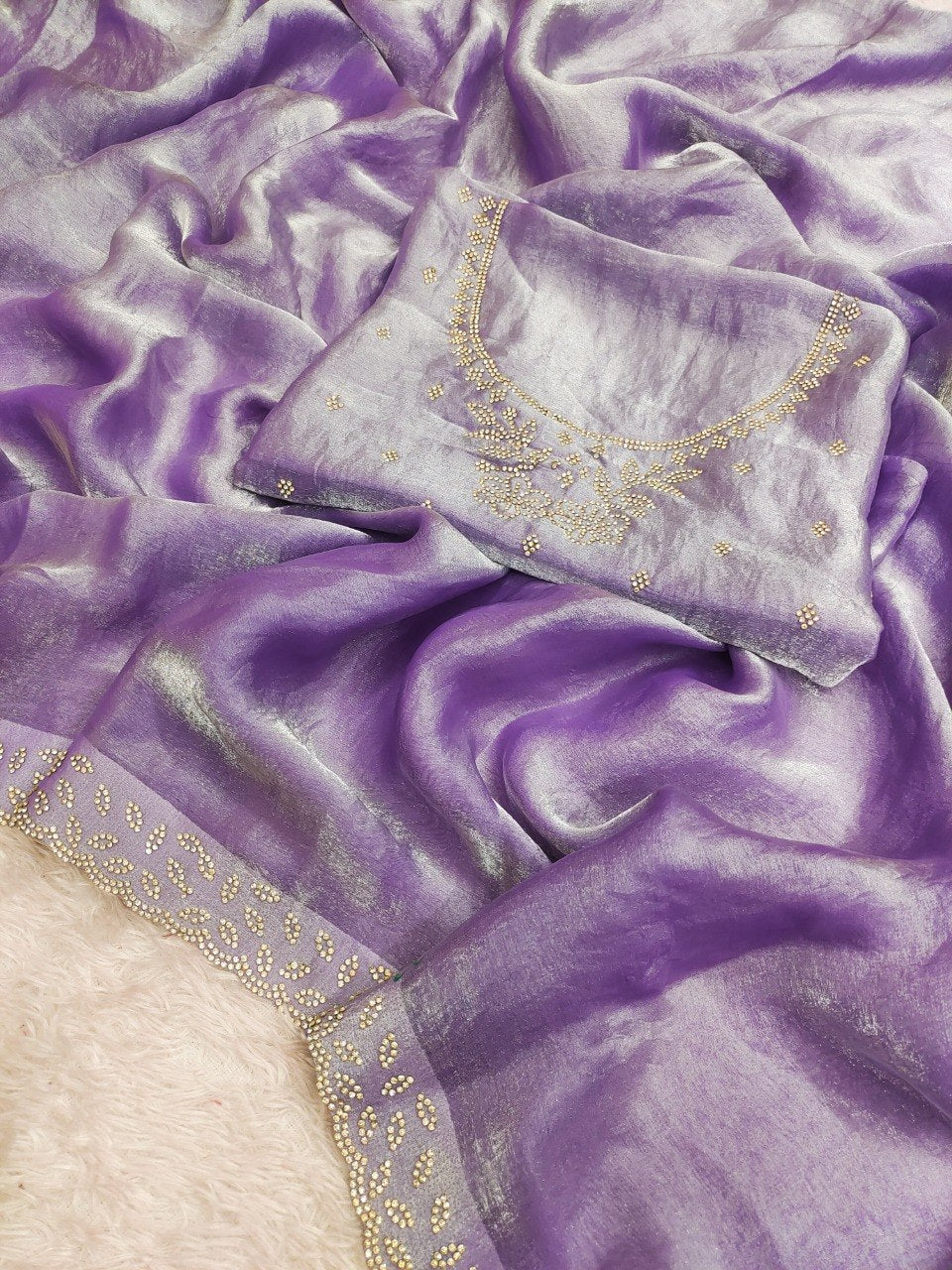 Space Silk Saree with Elegant Zarkan Diamond Work