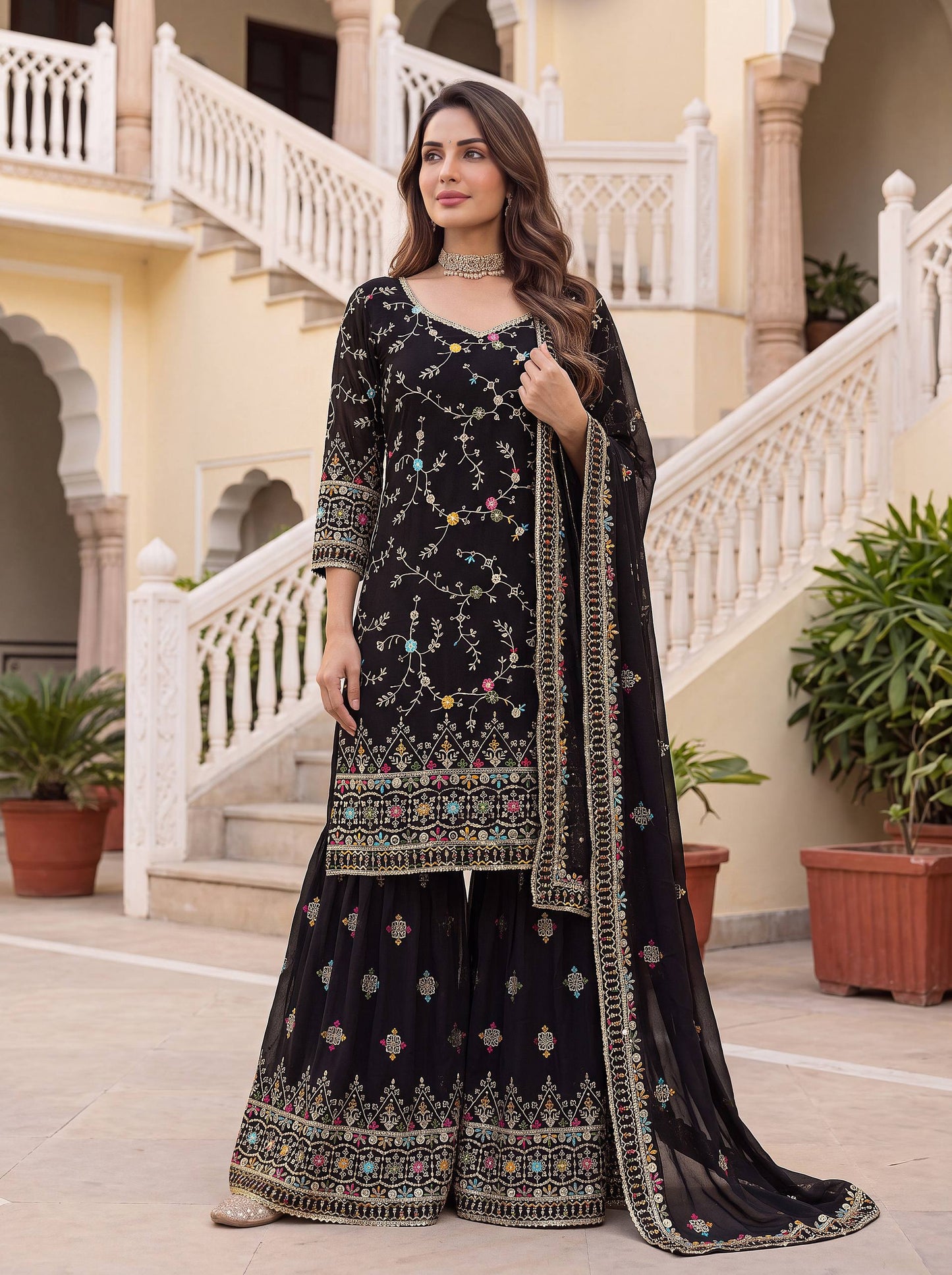 Faux Georgeet Embroidery Thread Sequence Zari
