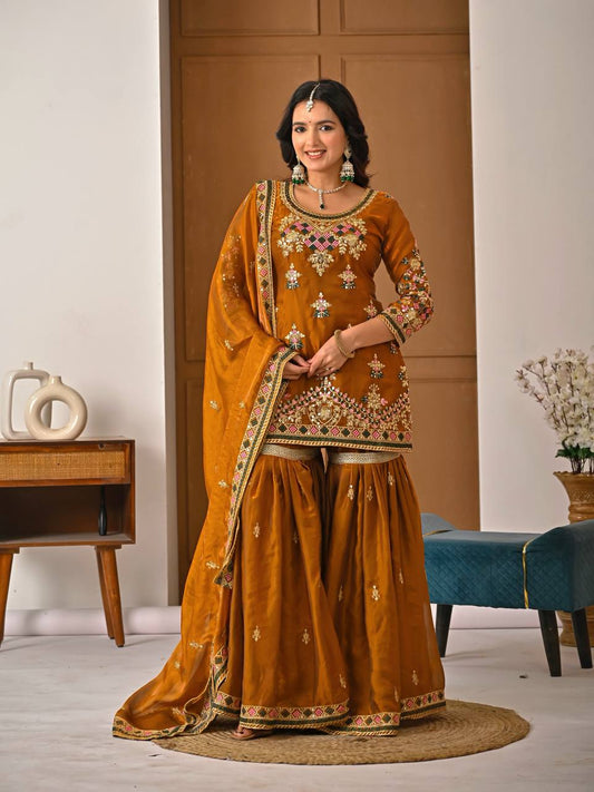Launching New Designer Party Wear Look Top Sharara Plazzo and Dupatta