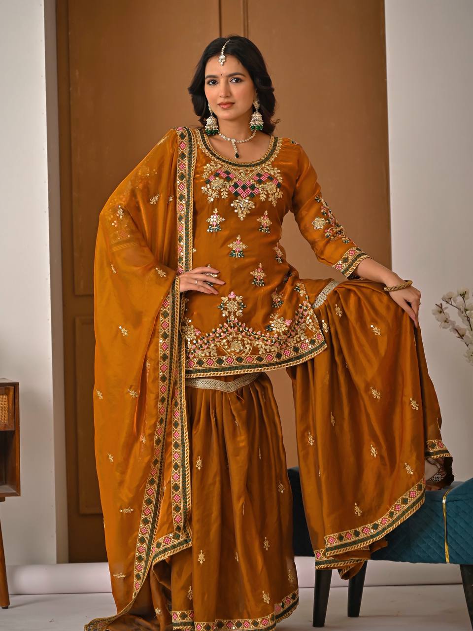 Launching New Designer Party Wear Look Top Sharara Plazzo and Dupatta