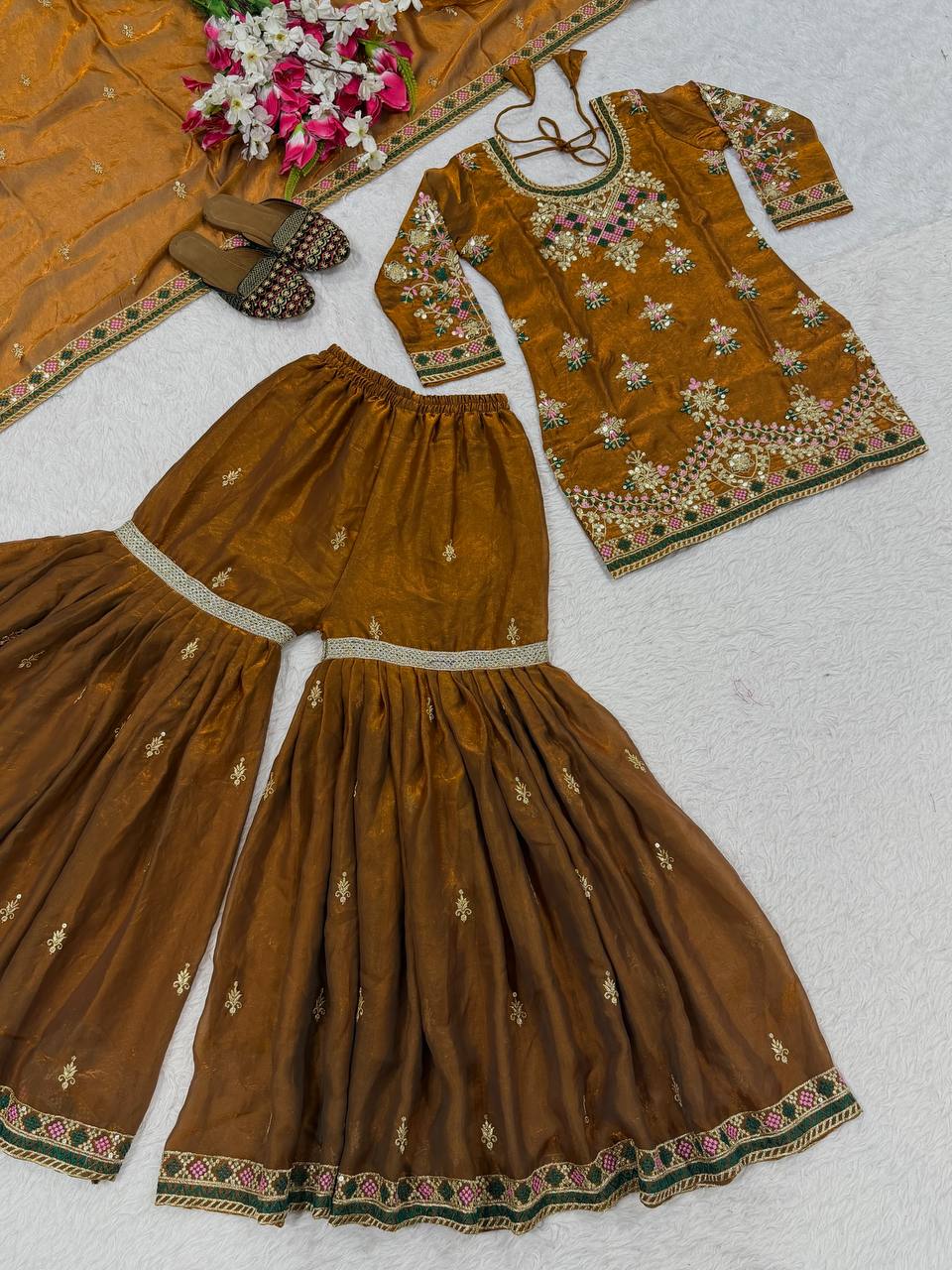 Launching New Designer Party Wear Look Top Sharara Plazzo and Dupatta