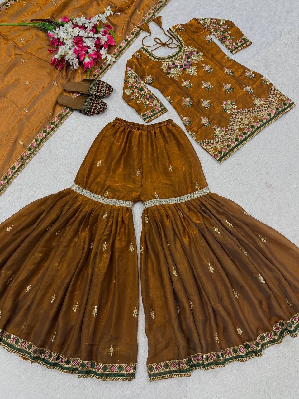 Launching New Designer Party Wear Look Top Sharara Plazzo and Dupatta