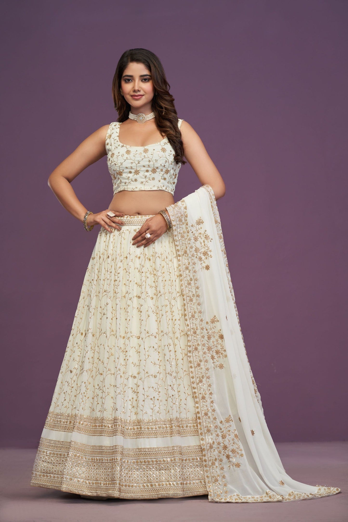 Georgette Zari Sequence Embroidery Fabric