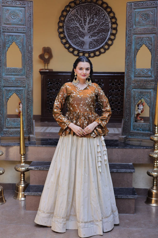 Cosmos Fabrics With Sequins & Zari Embroidered with Mirror Lace Lehenga