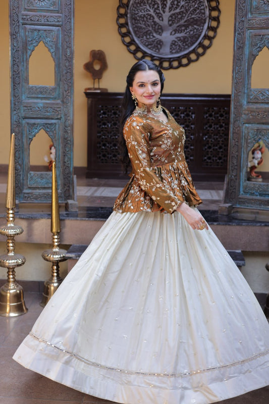 Cosmos Fabrics With Sequins & Zari Embroidered with Mirror Lace Lehenga