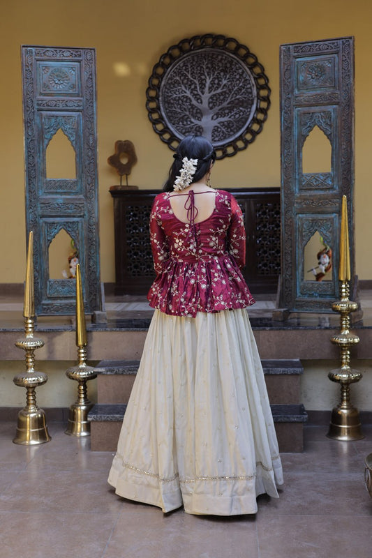 Cosmos Fabrics With Sequins & Zari Embroidered with Mirror Lace Lehenga