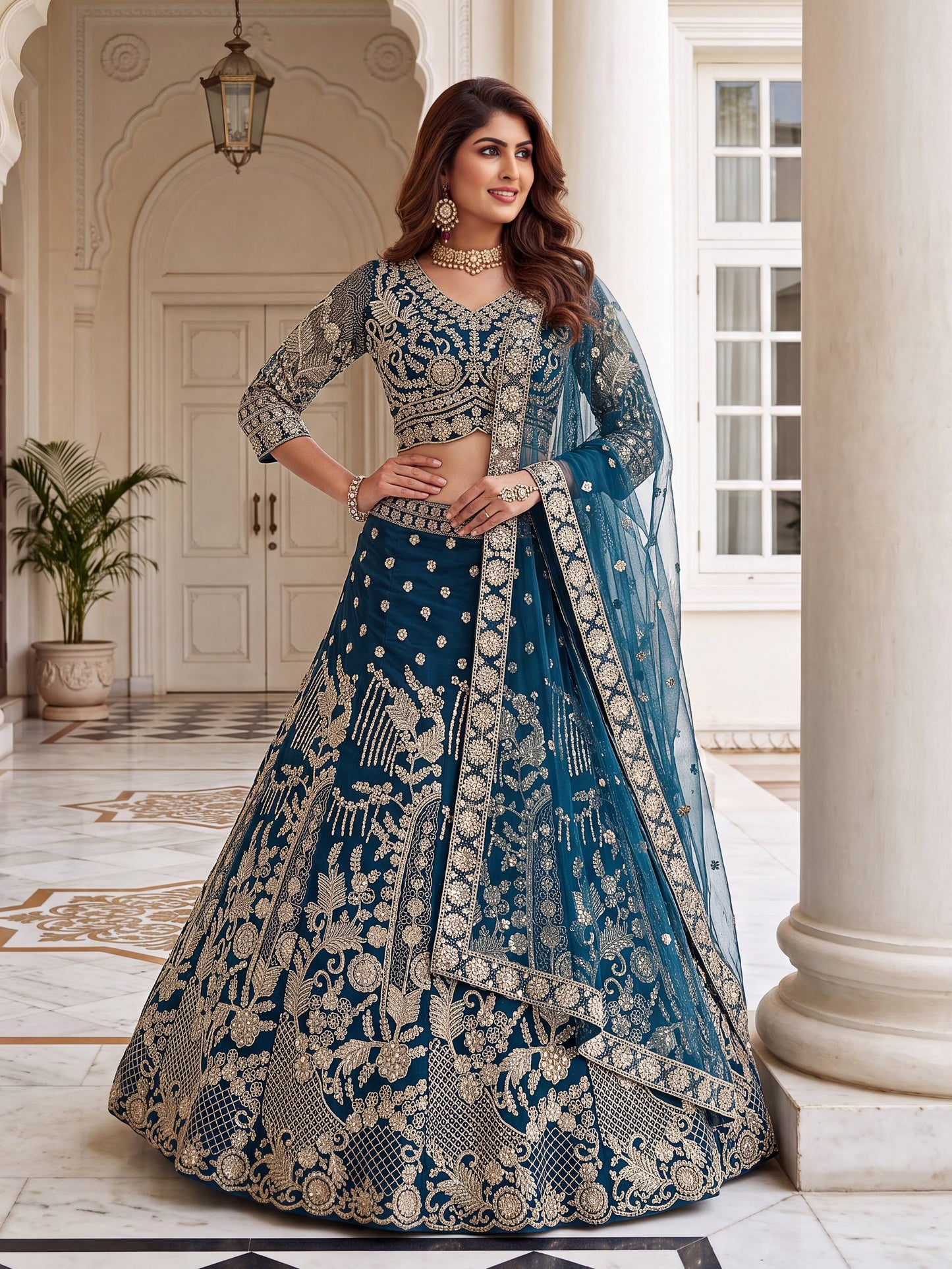 Butterfly Net Sequins and Codding Embroidery Work Fabric