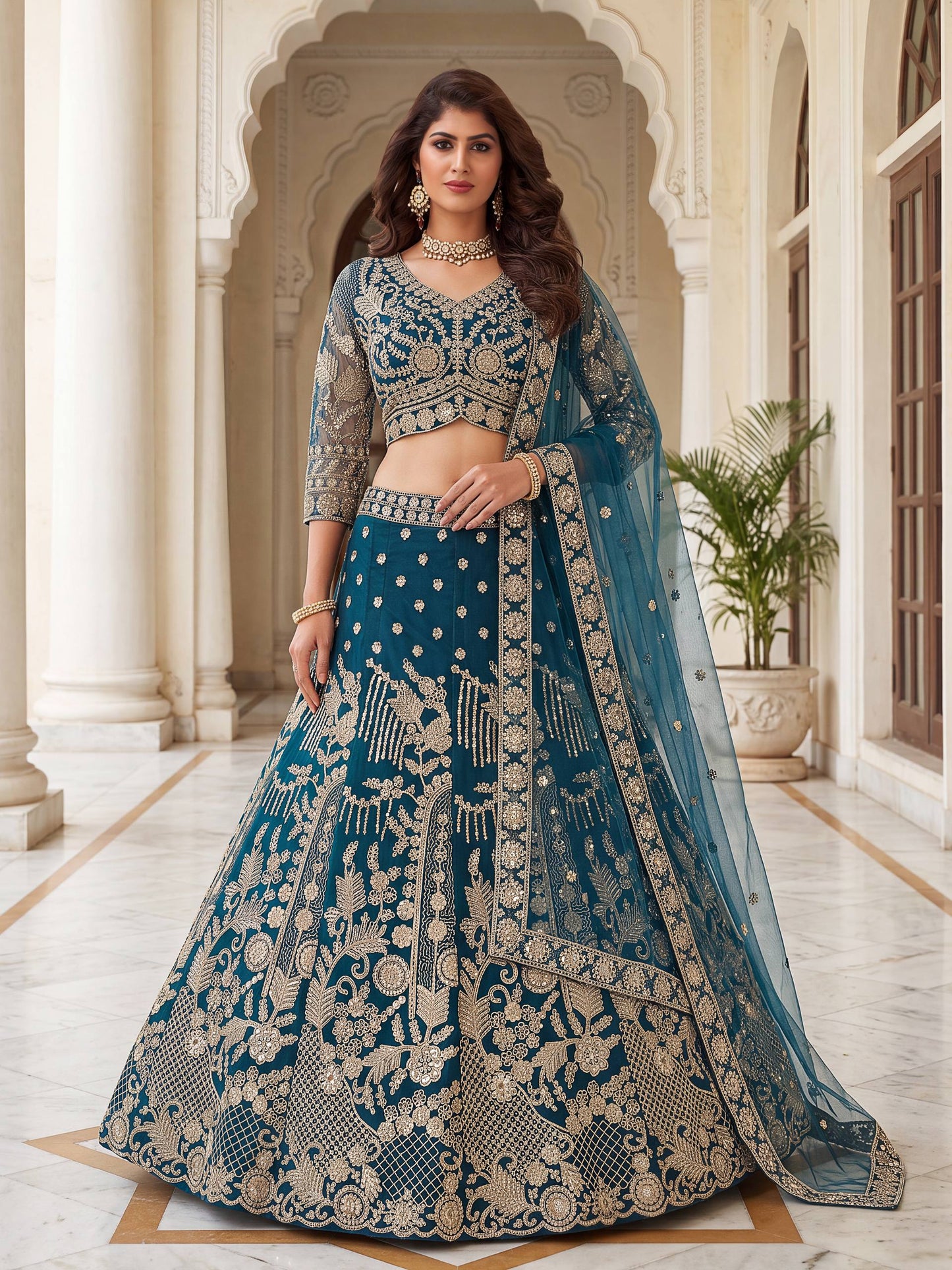 Butterfly Net Sequins and Codding Embroidery Work Fabric