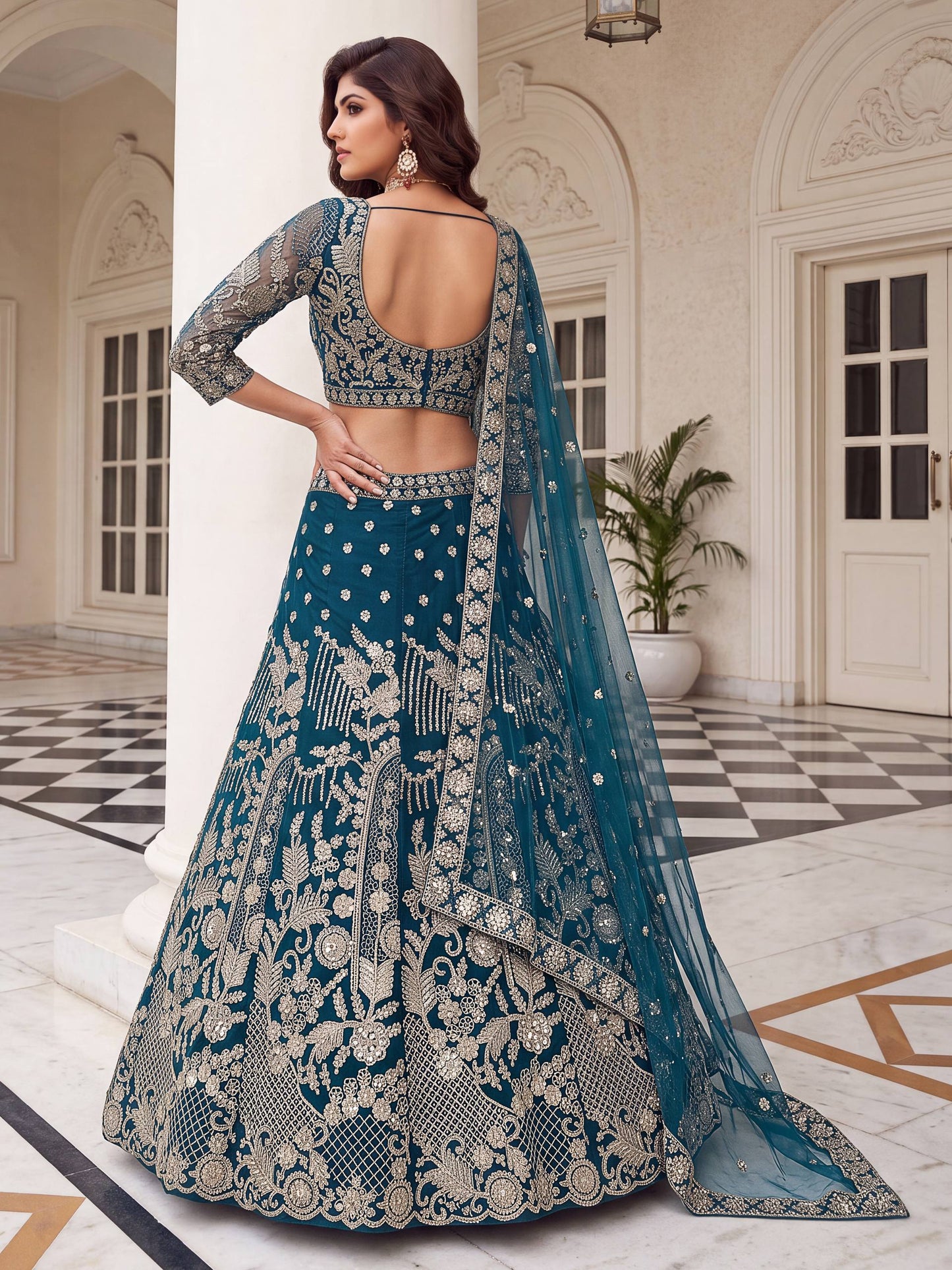 Butterfly Net Sequins and Codding Embroidery Work Fabric