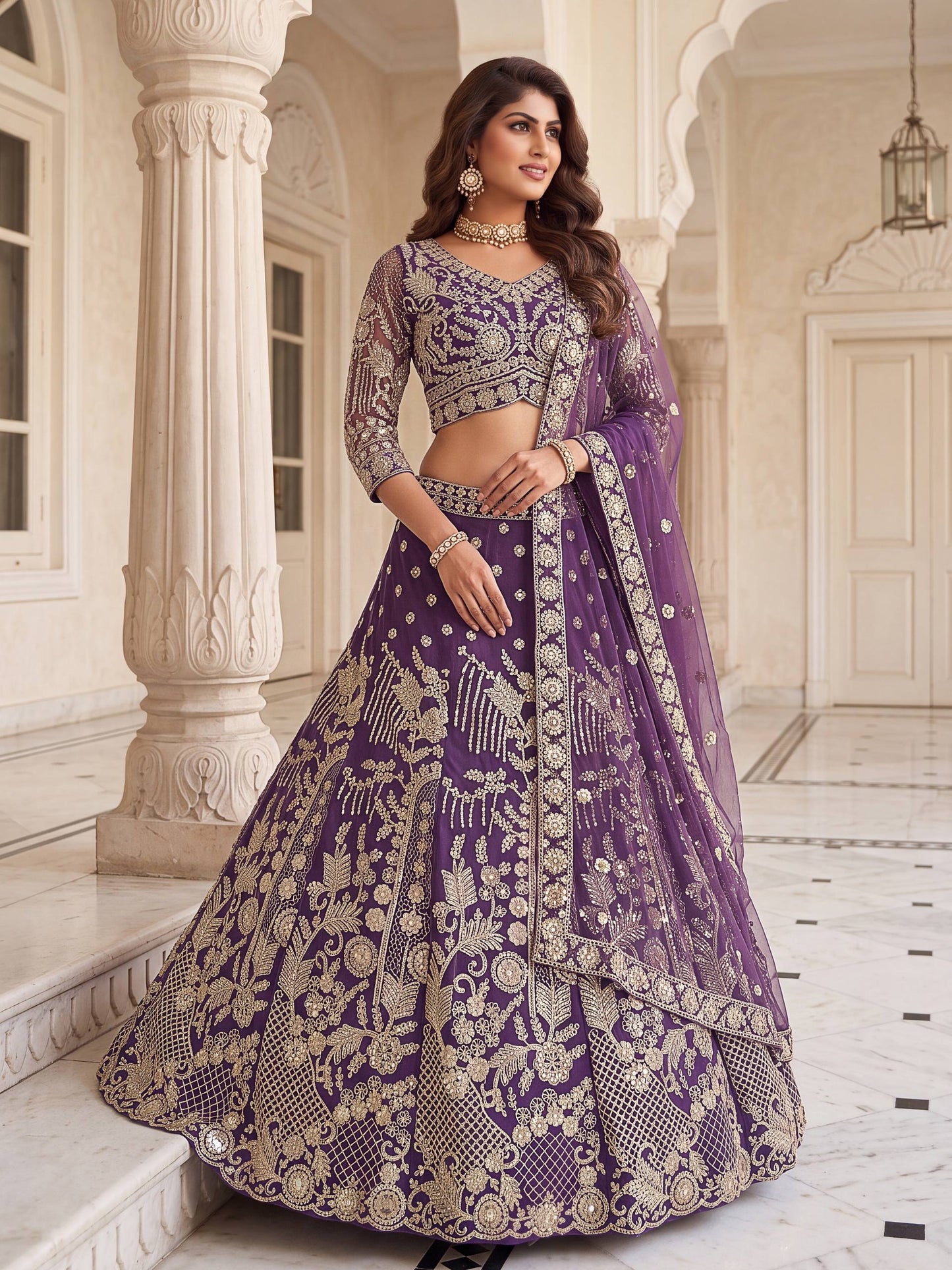 Butterfly Net Sequins and Codding Embroidery Work Fabric