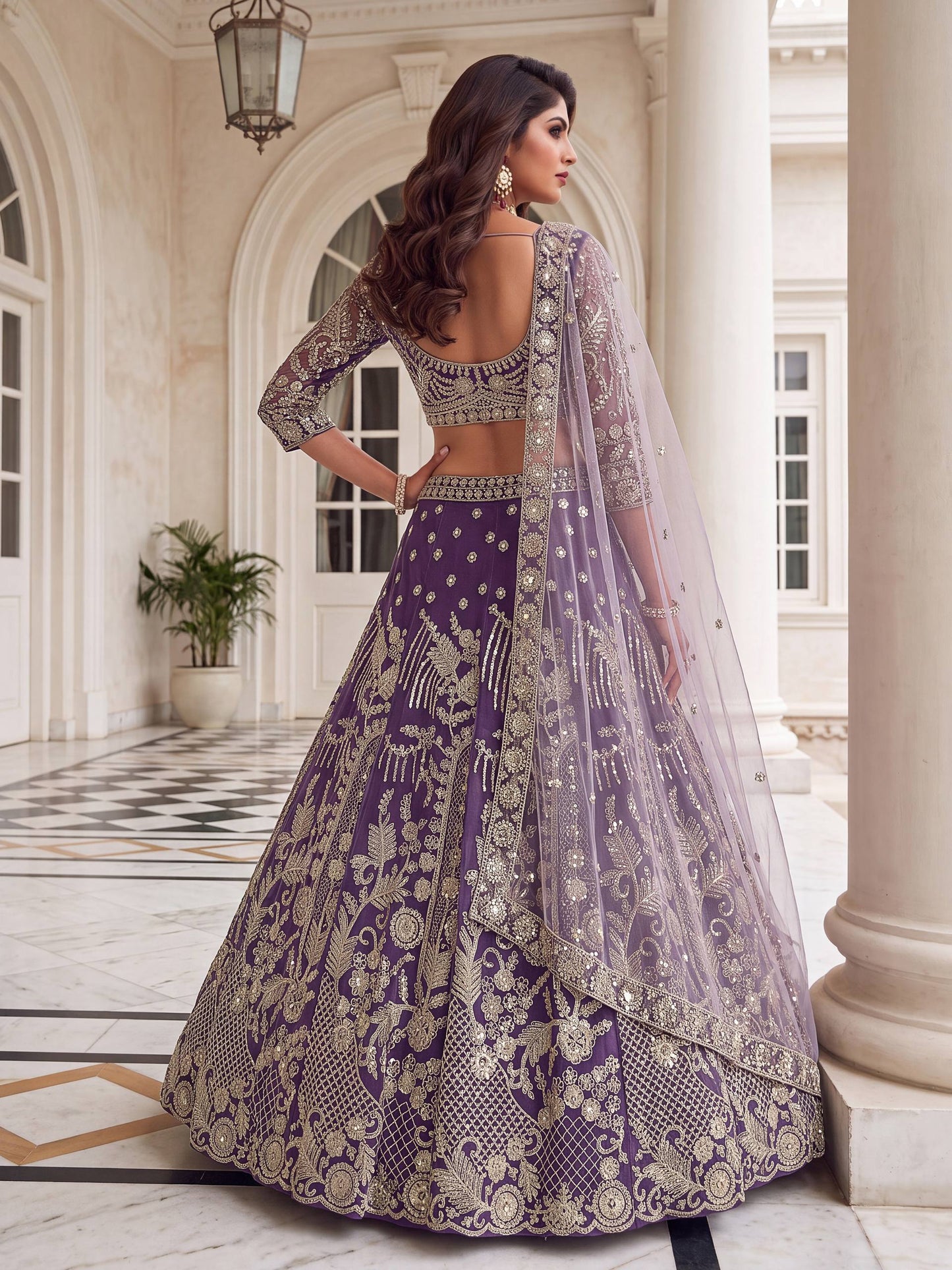Butterfly Net Sequins and Codding Embroidery Work Fabric