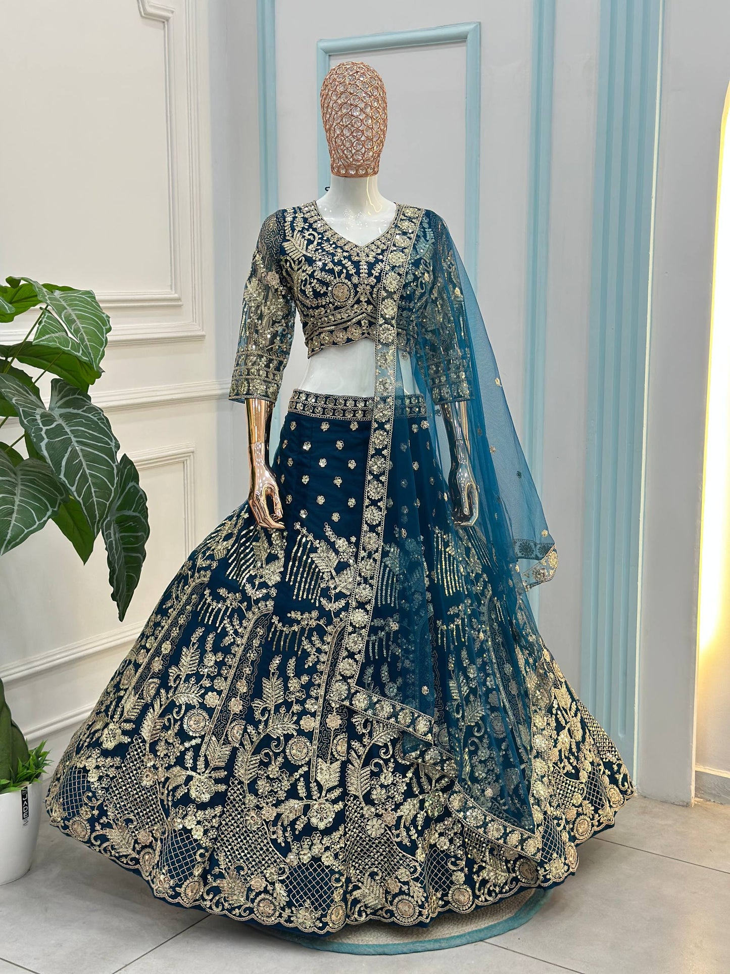 Butterfly Net Sequins and Codding Embroidery Work Fabric