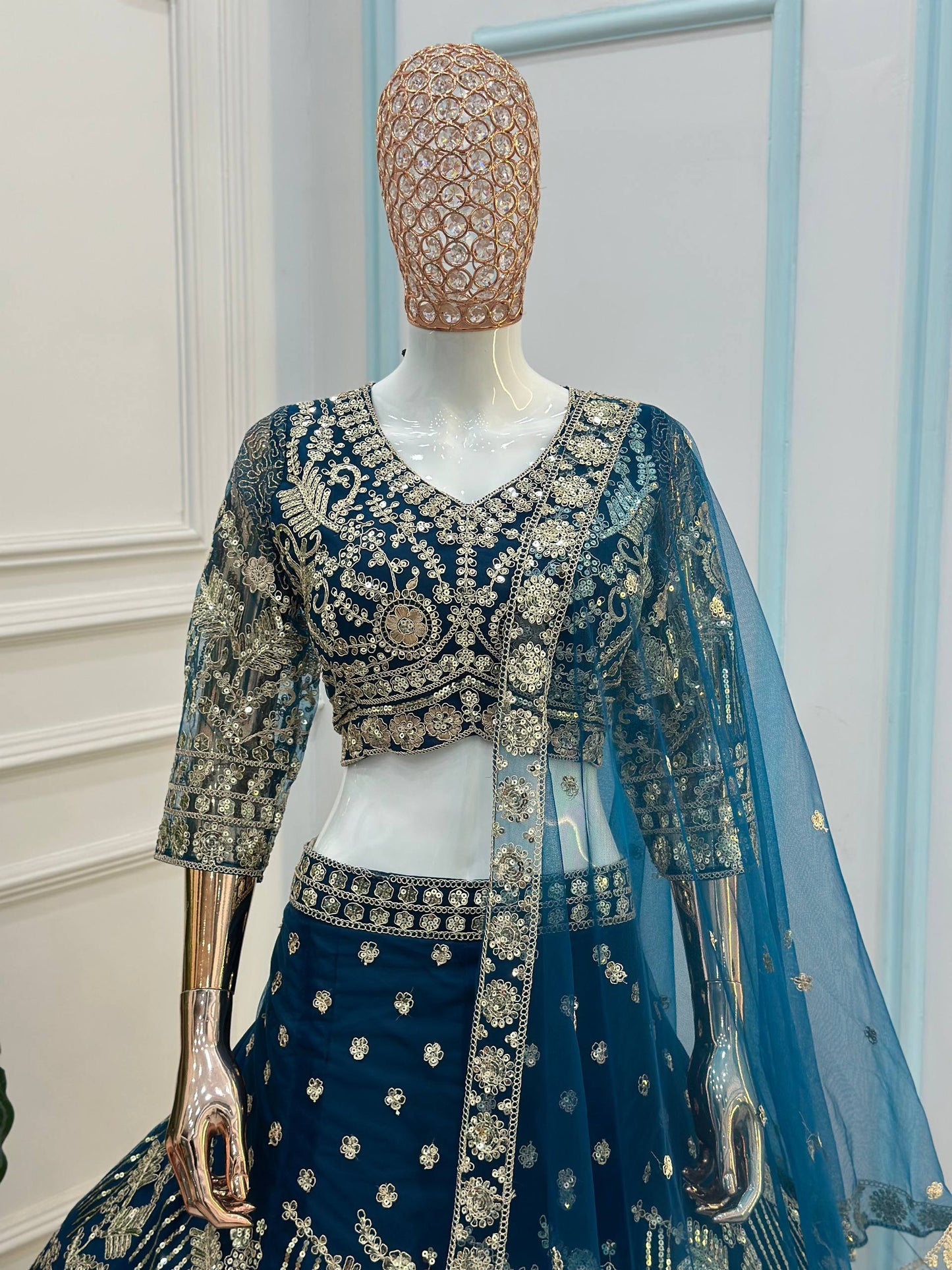 Butterfly Net Sequins and Codding Embroidery Work Fabric