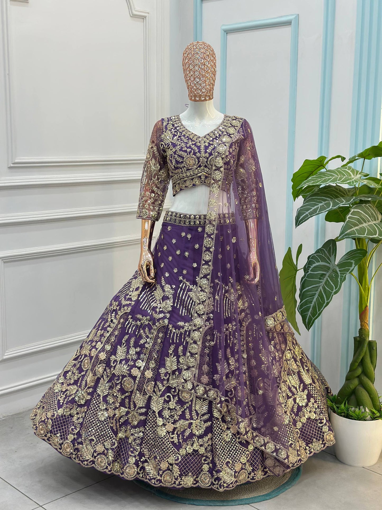 Butterfly Net Sequins and Codding Embroidery Work Fabric