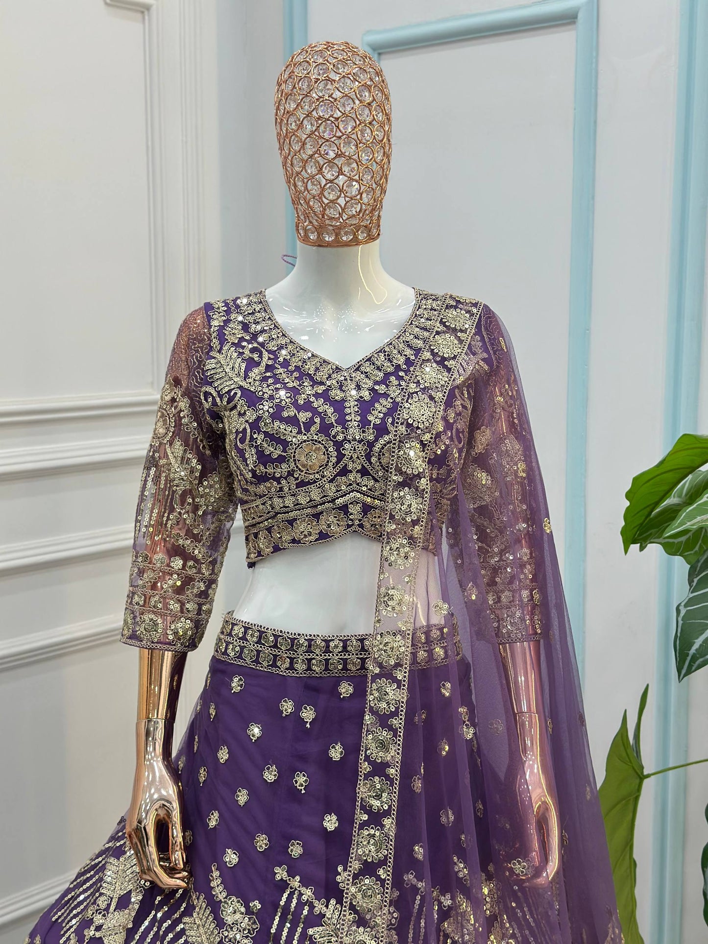 Butterfly Net Sequins and Codding Embroidery Work Fabric