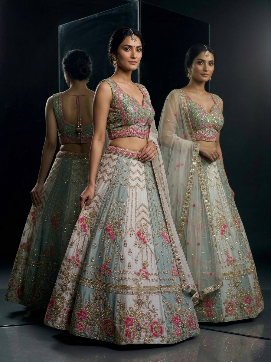 Premium Quality Tabby Silk Coding Sequins Work Lehenga