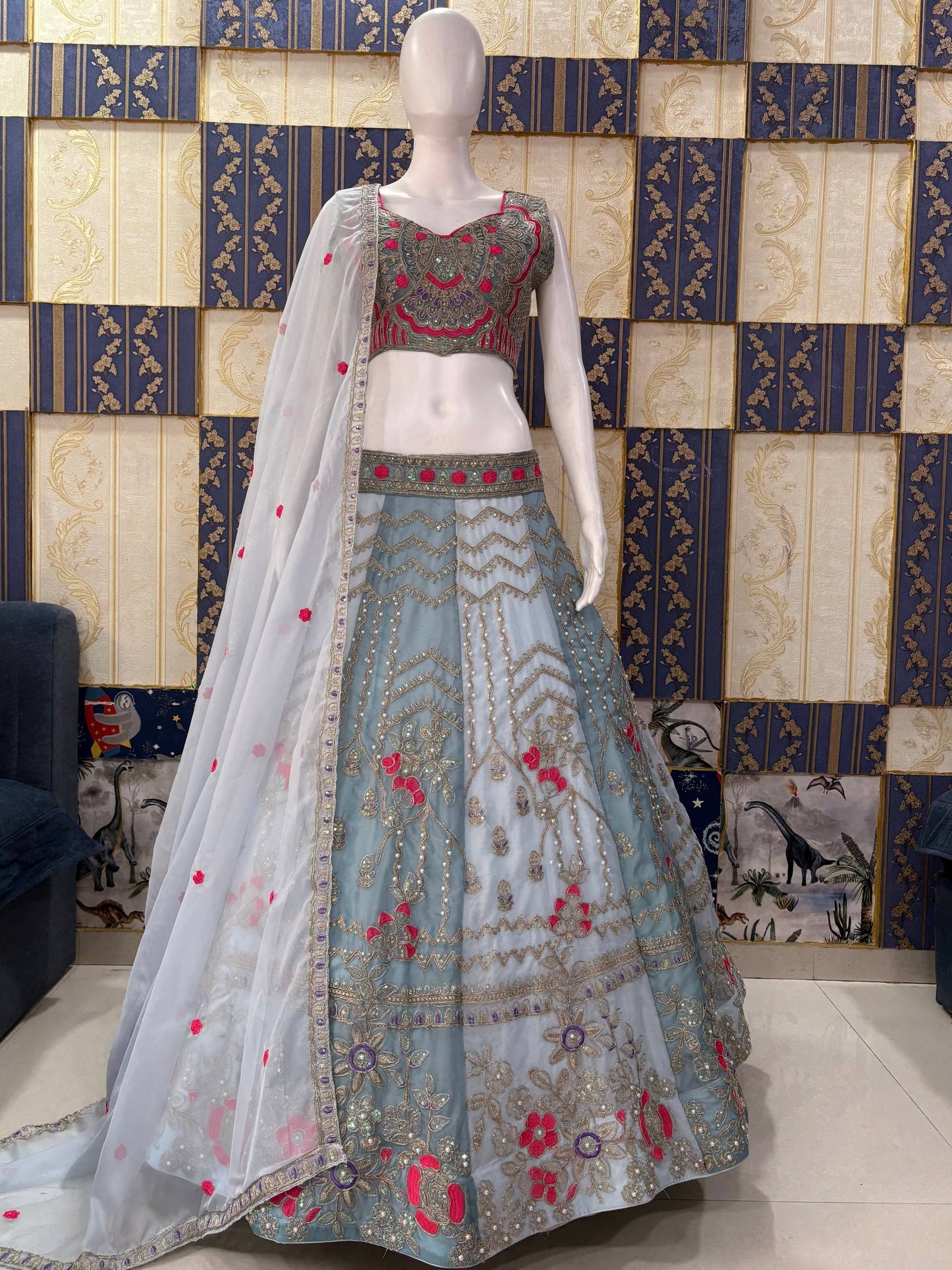Premium Quality Tabby Silk Coding Sequins Work Lehenga