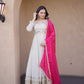 Cosmos with Real Mirror with Zari Embroidered lace work gown
