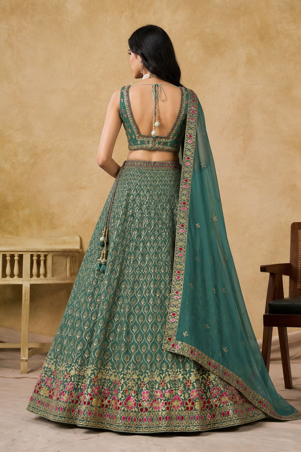Georgette Thread Zari Sequence Embroidery Lehenga