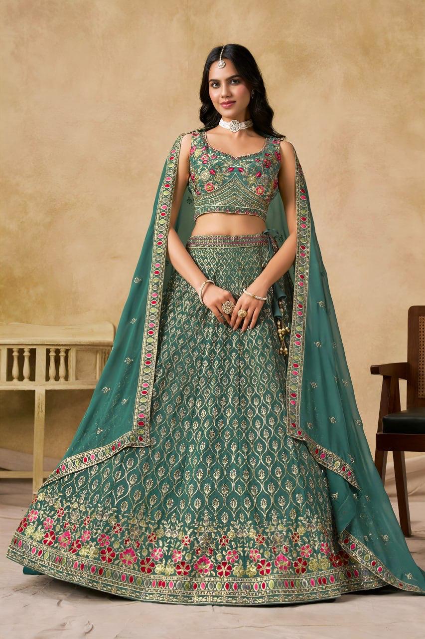 Georgette Thread Zari Sequence Embroidery Lehenga