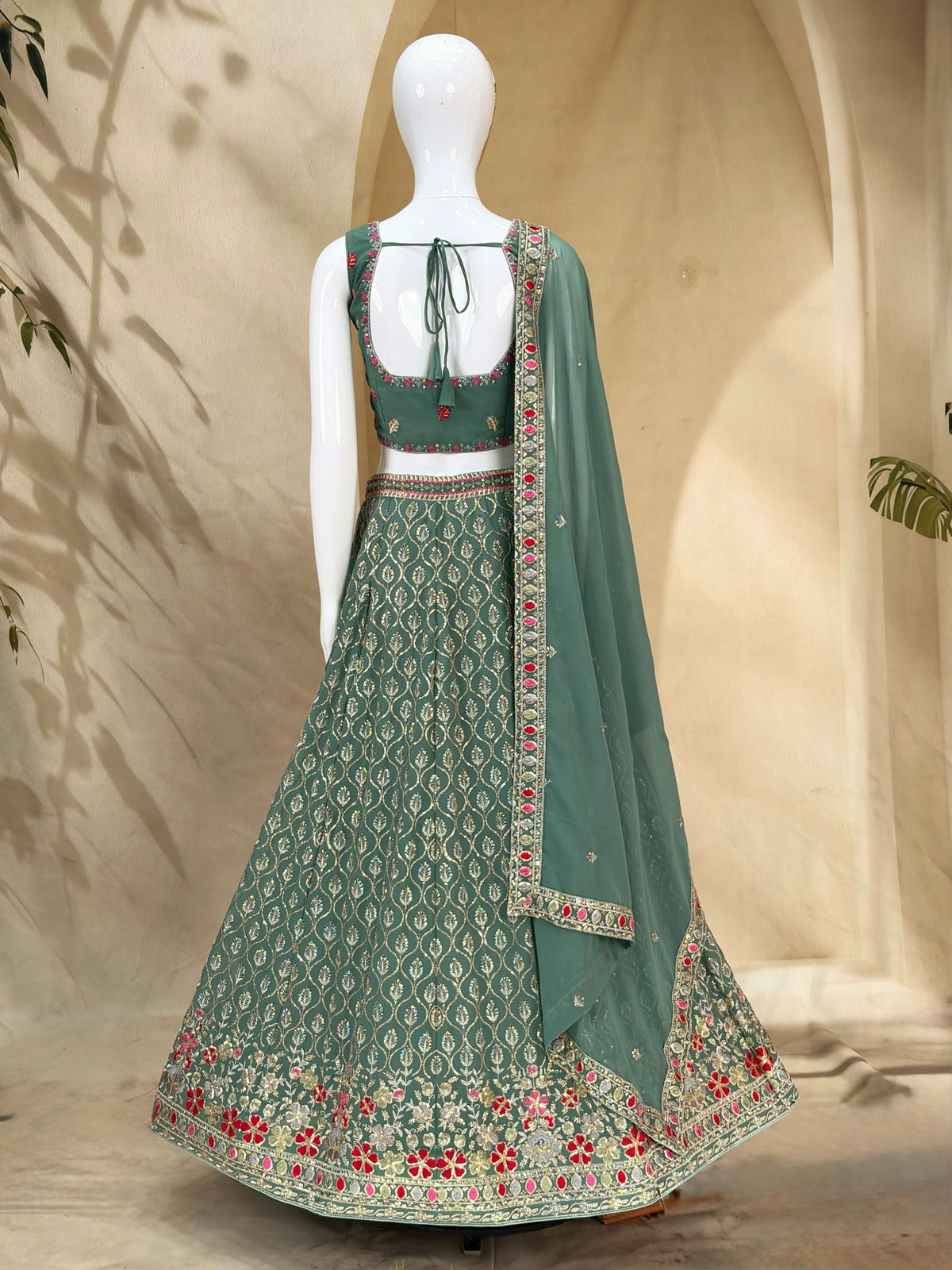 Georgette Thread Zari Sequence Embroidery Lehenga
