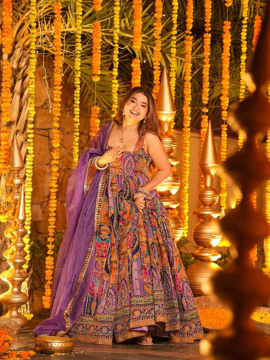 Heavy Position Print Embroidered Maxi Suit Set