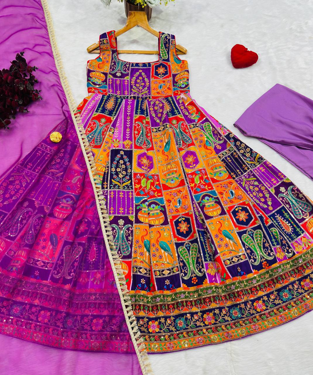 Heavy Position Print Embroidered Maxi Suit Set