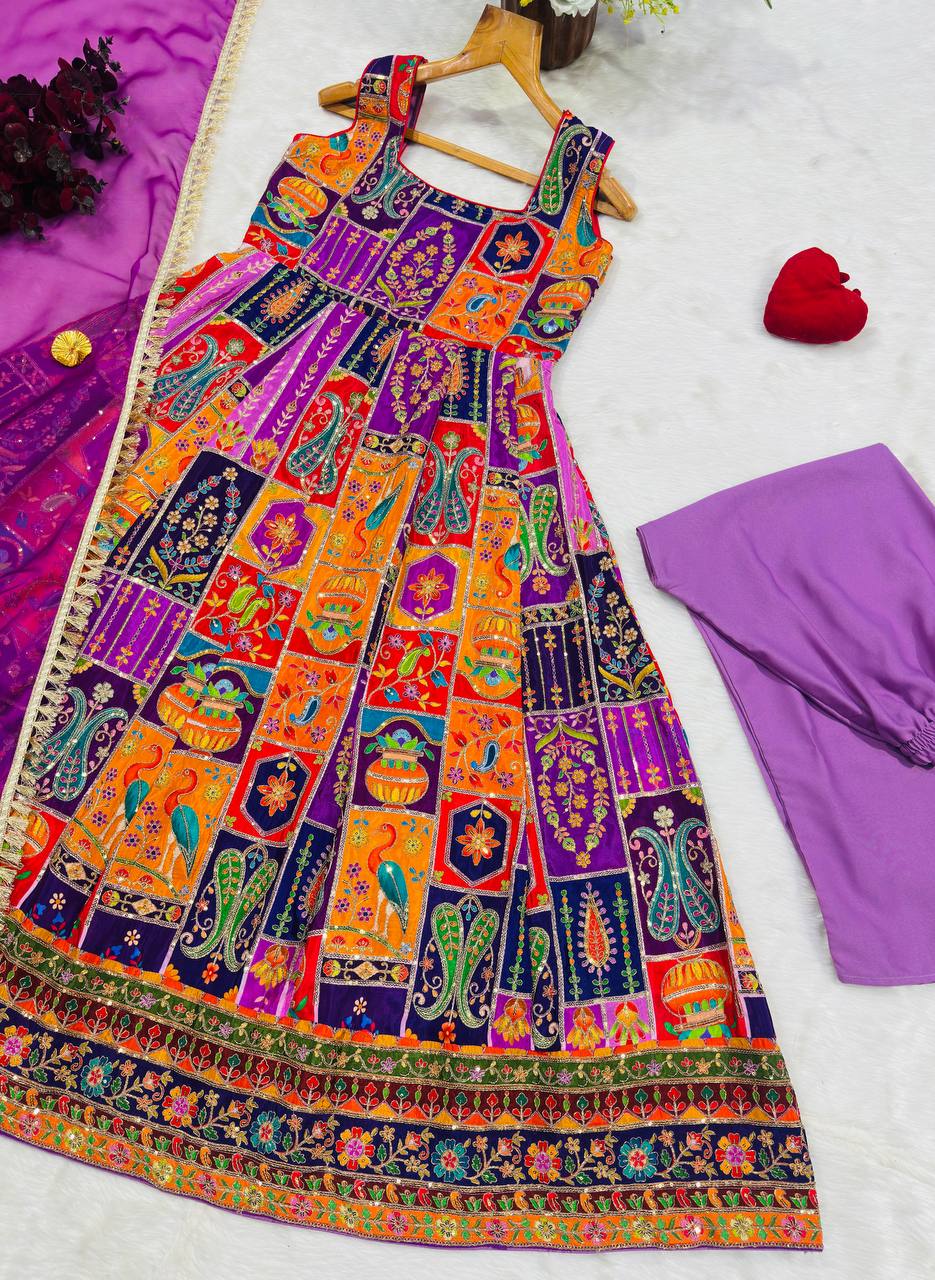 Heavy Position Print Embroidered Maxi Suit Set
