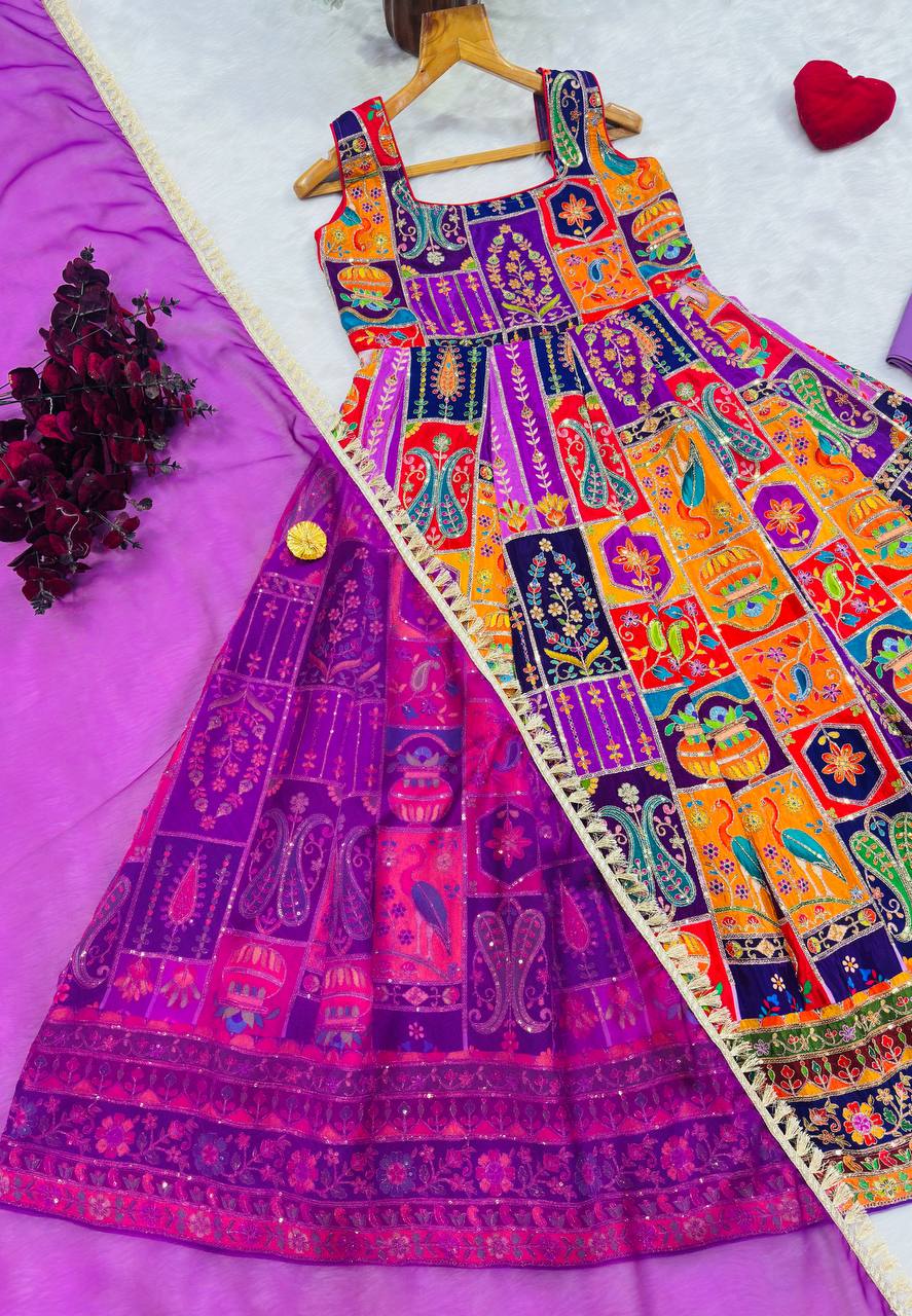Heavy Position Print Embroidered Maxi Suit Set