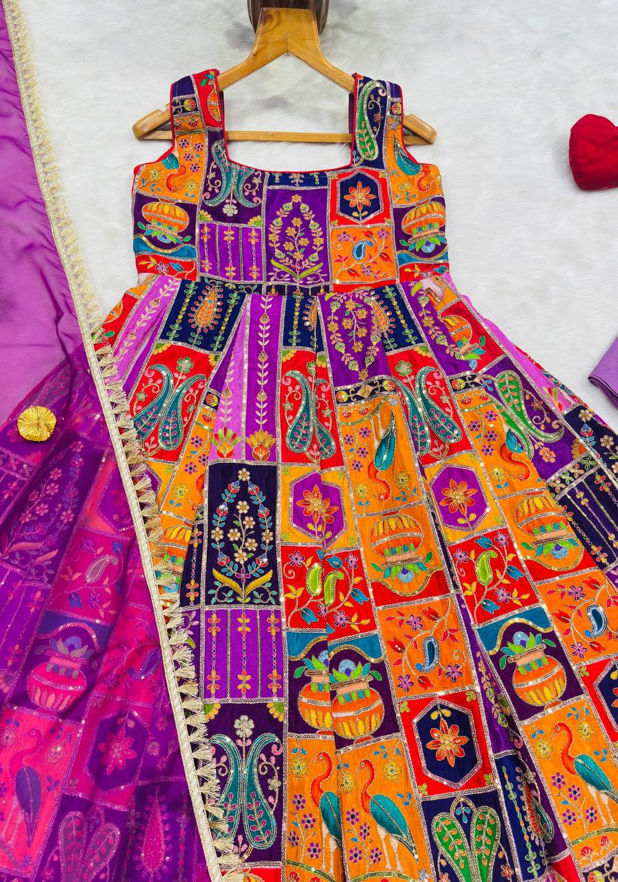 Heavy Position Print Embroidered Maxi Suit Set