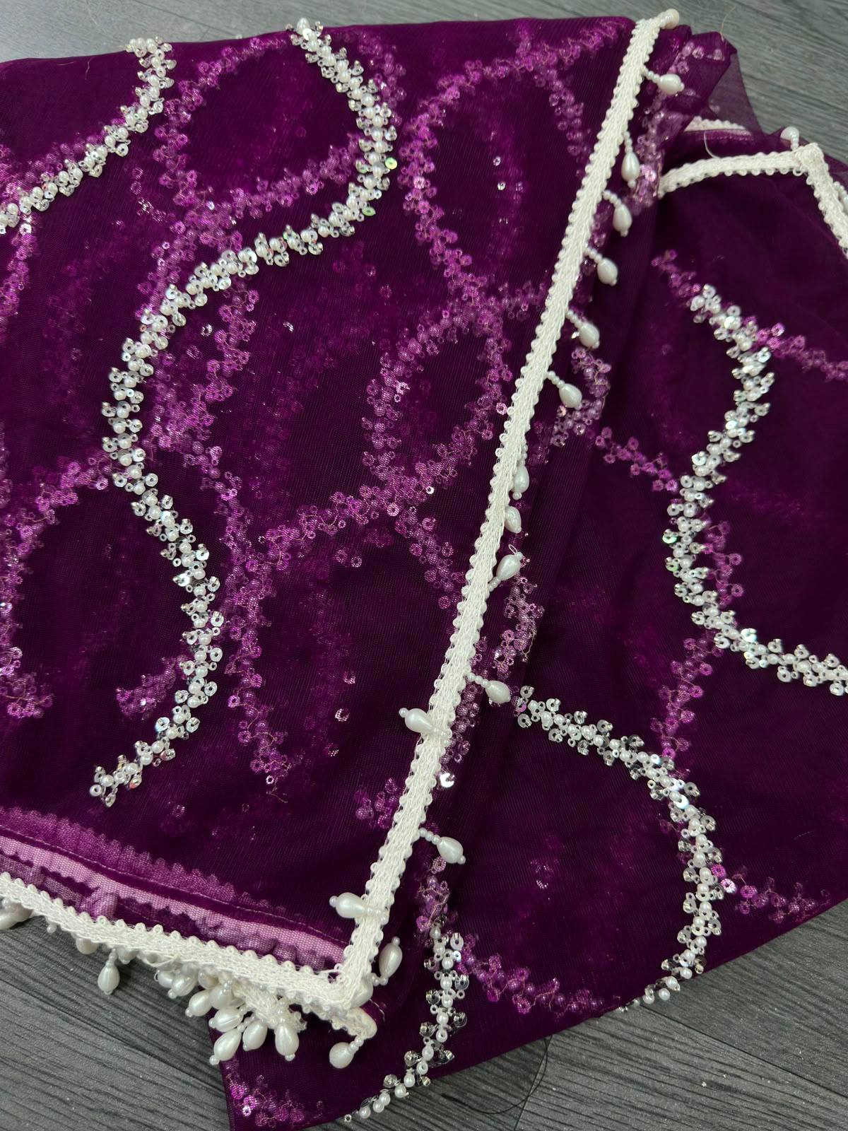 Net Bidds sequence pearls Embroidery Work Saree
