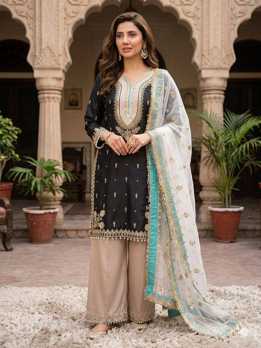 MAHIRA KHAN INSPIRED SEQUENCE EMBROIDERY WORKED TOP PLAZZO