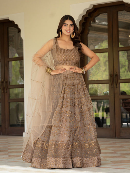 Net Zari Sequence embroidery lehenga choli