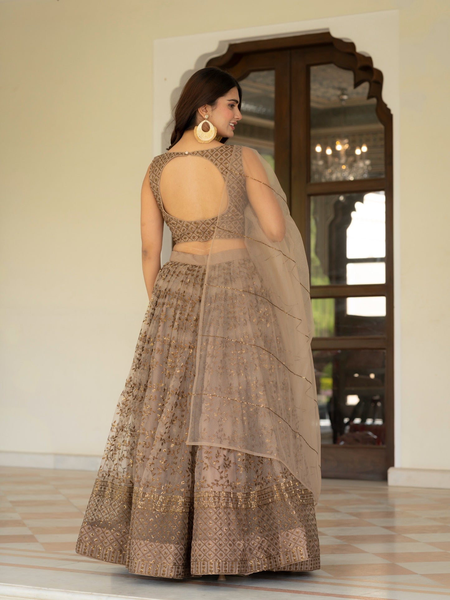 Net Zari Sequence embroidery lehenga choli