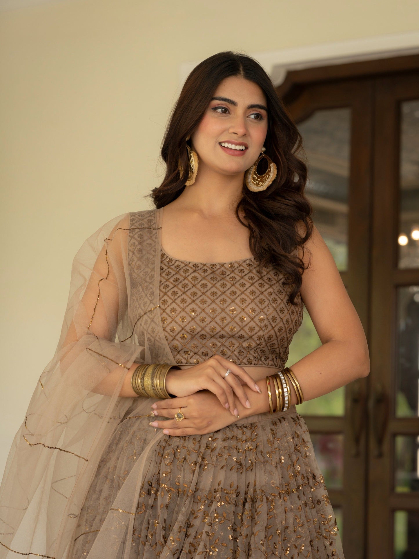 Net Zari Sequence embroidery lehenga choli
