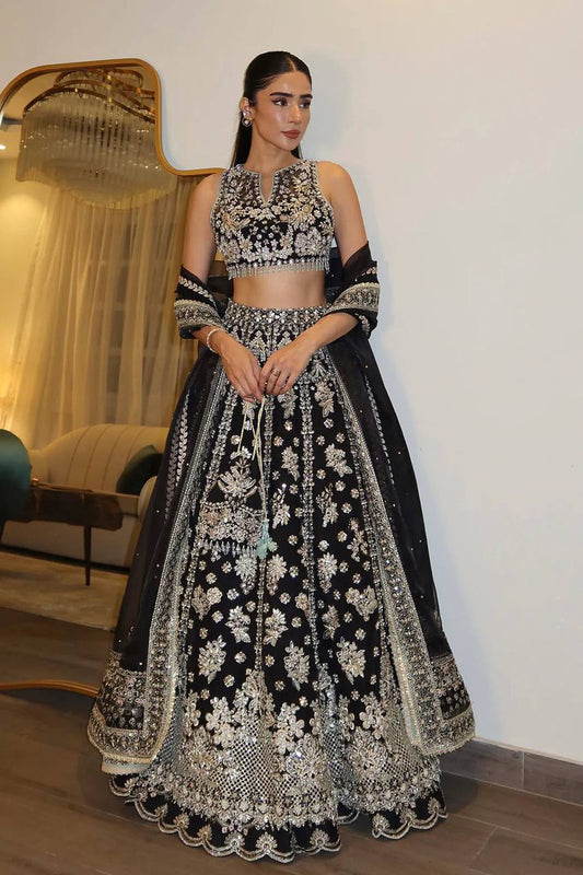 Chinon silk lehenga with zari sequins & dori work choli