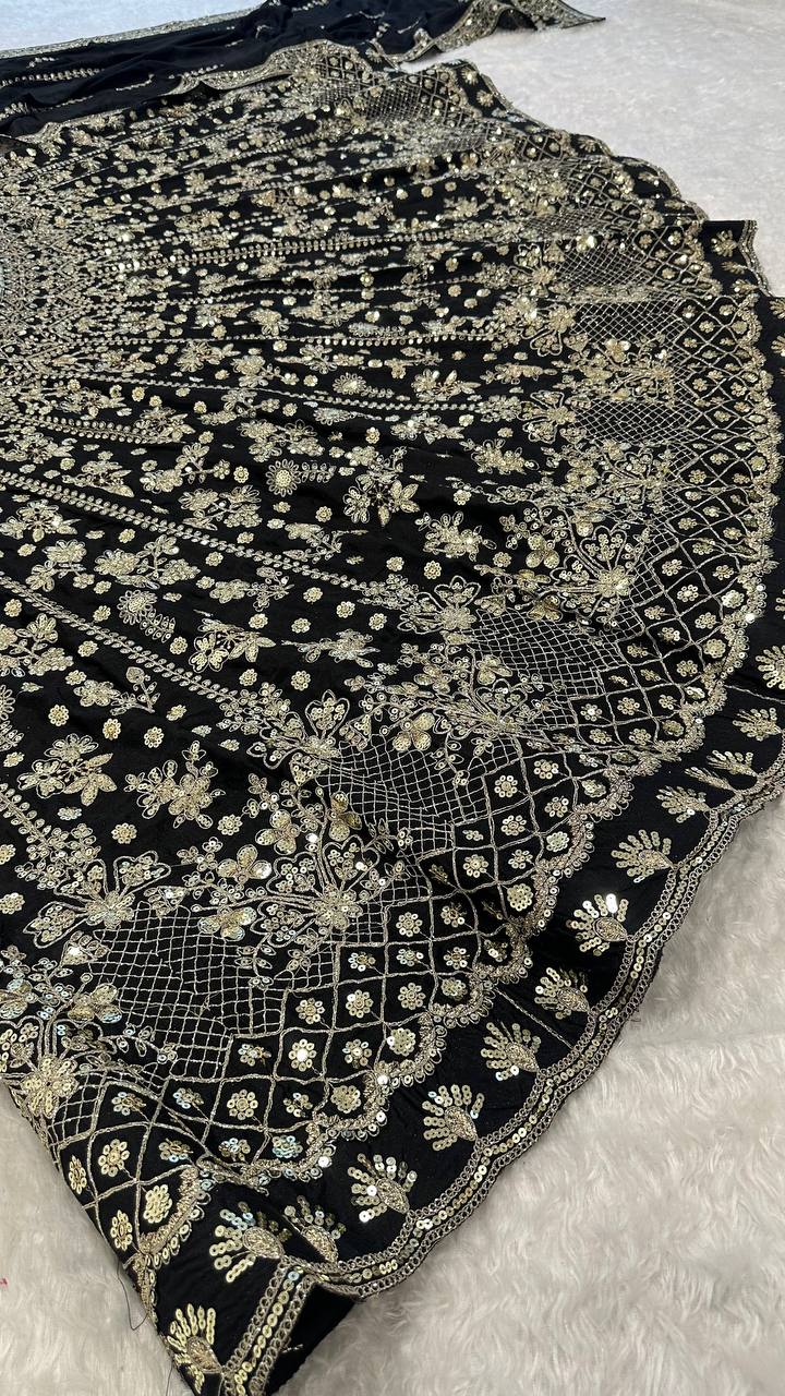 Chinon silk lehenga with zari sequins & dori work choli