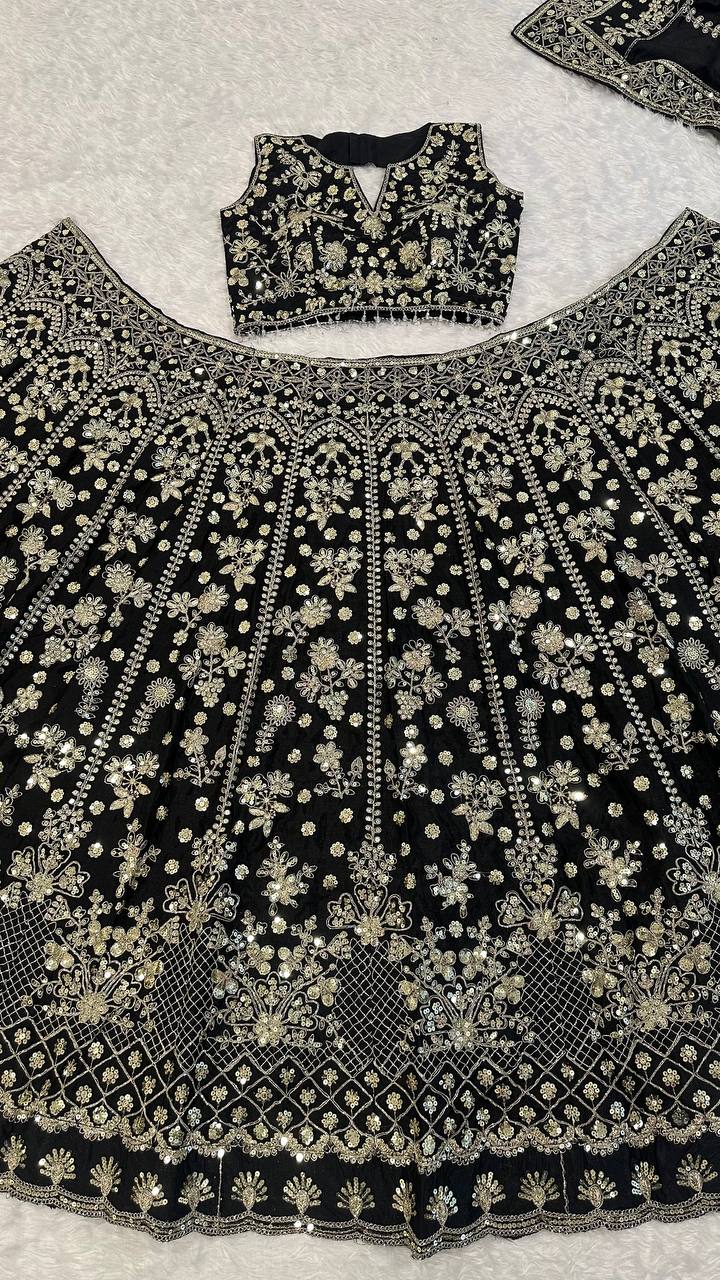Chinon silk lehenga with zari sequins & dori work choli