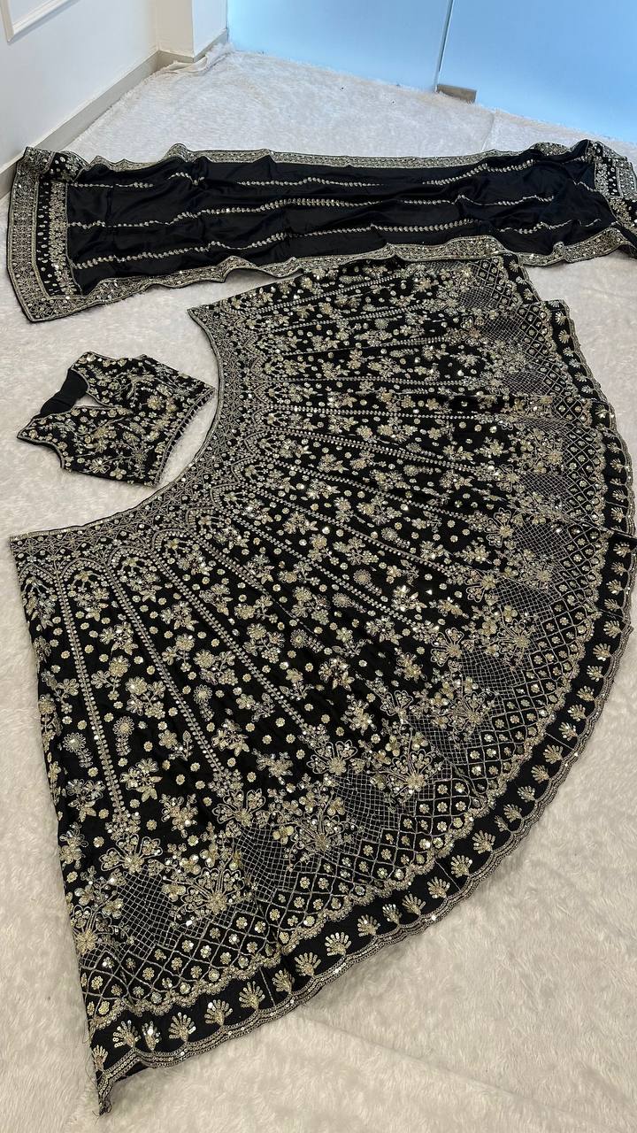 Chinon silk lehenga with zari sequins & dori work choli