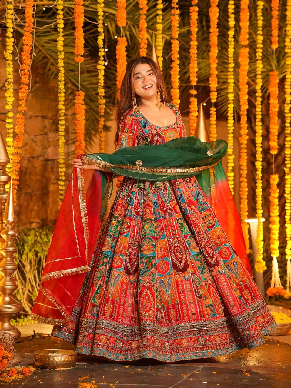 Heavy Position Print Embroidered Maxi Suit Set