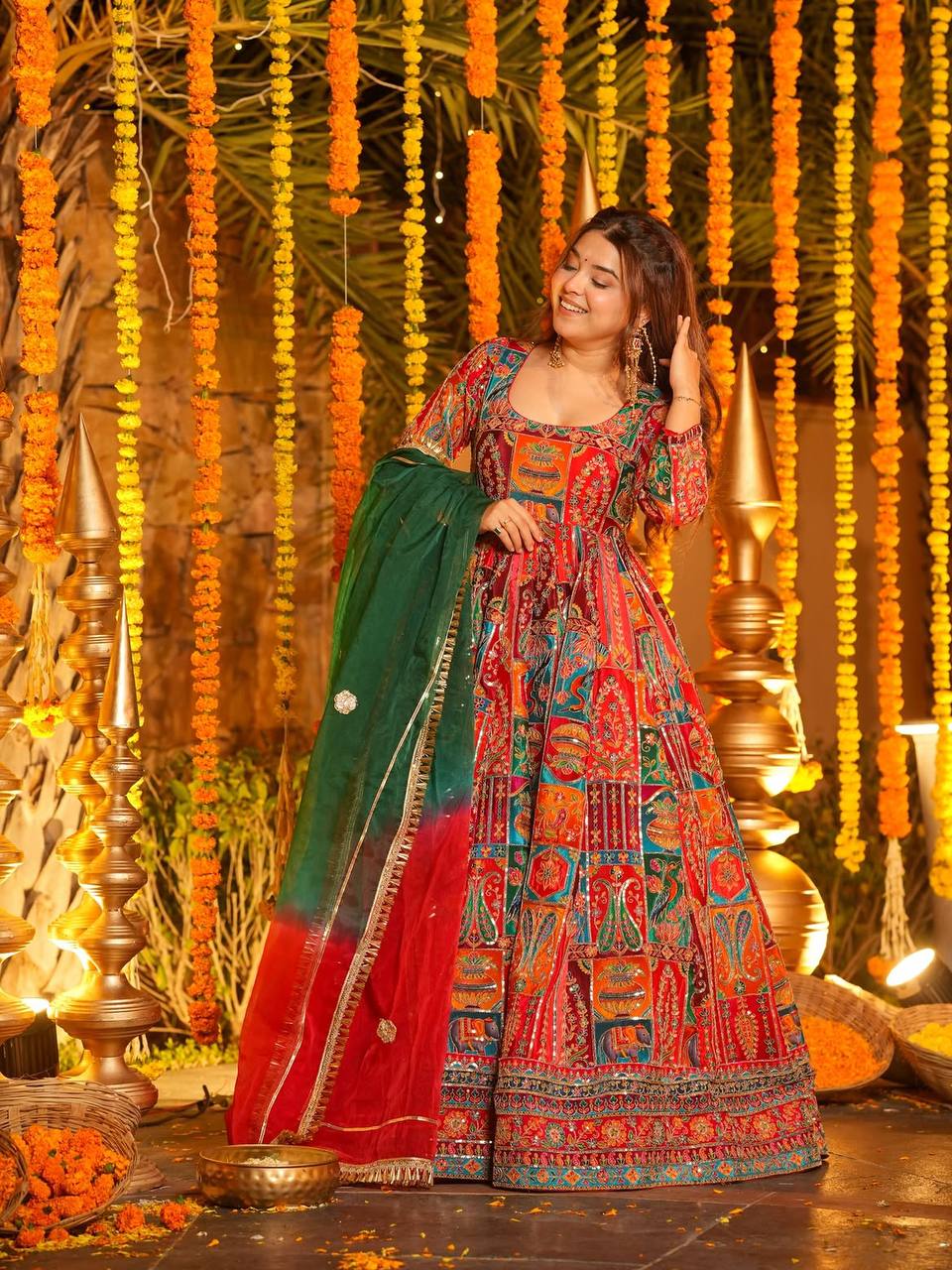 Heavy Position Print Embroidered Maxi Suit Set