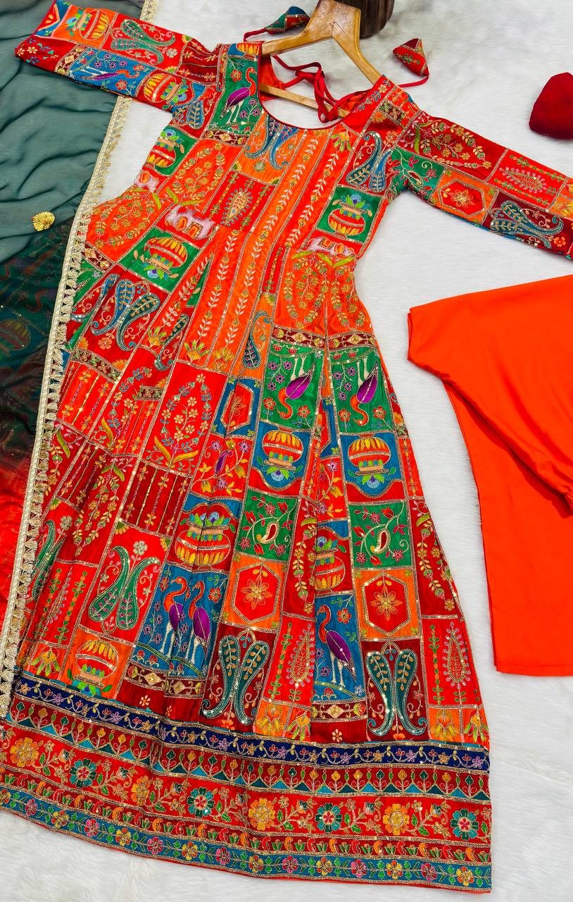 Heavy Position Print Embroidered Maxi Suit Set