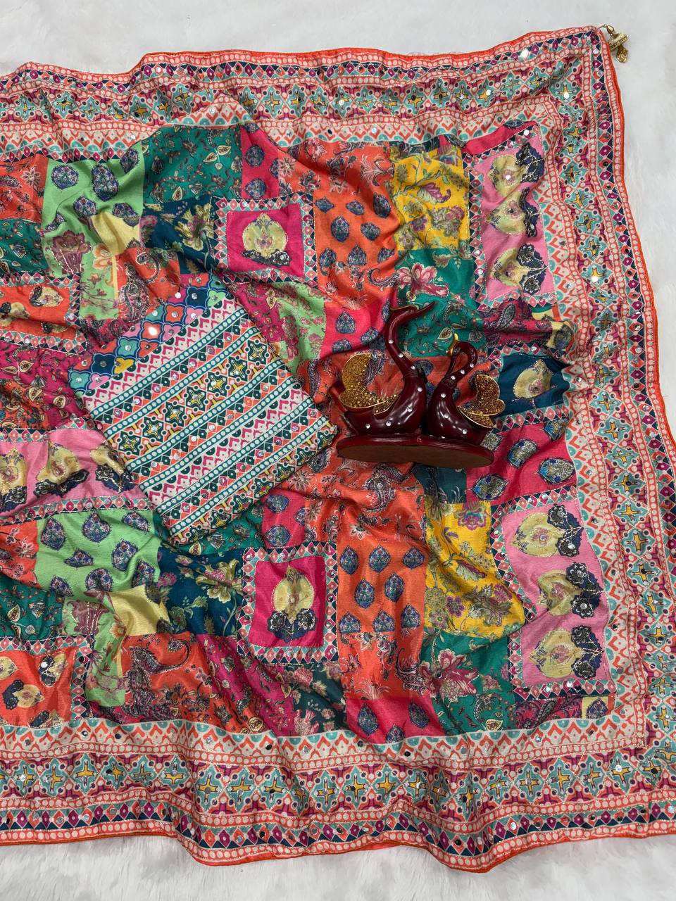Soft Chinnon with beautiful print saree